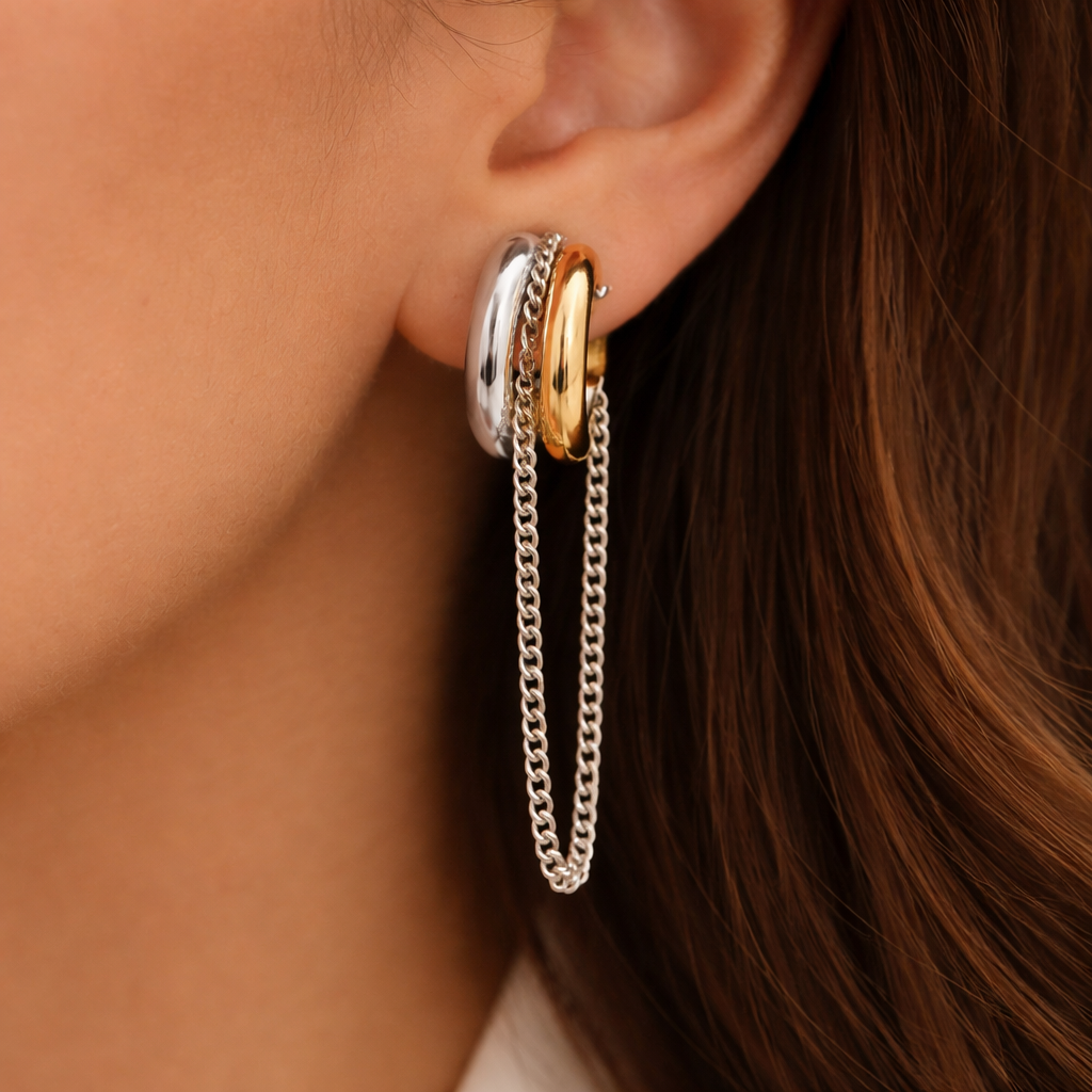 Chain Drop Hoop Earrings – Mix Metal