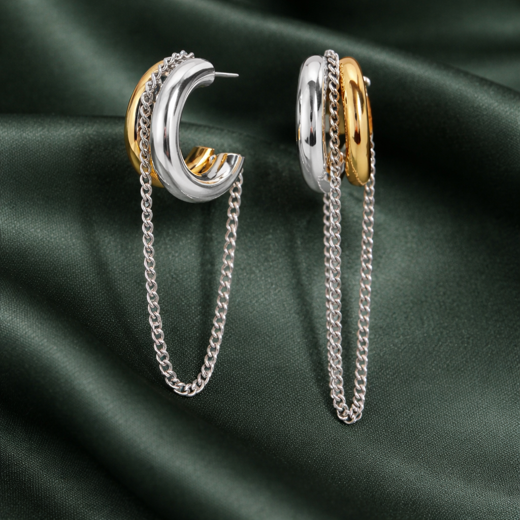 Chain Drop Hoop Earrings – Mix Metal