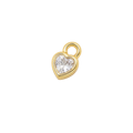 Gold heart-shaped pendant with a clear gemstone on a white background