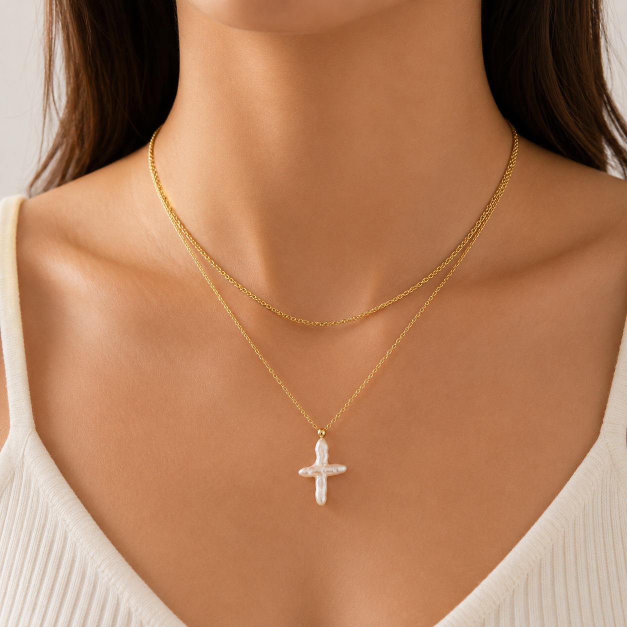 Pearl Grace Cross Necklace