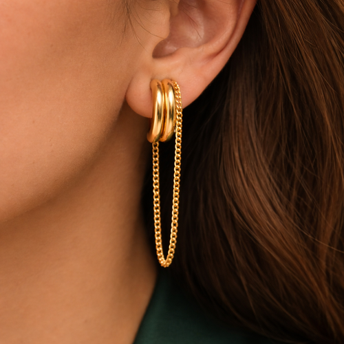 Chain Drop Hoop Earrings – Gold